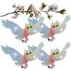 com-four® 4x gufo finto per allontanare uccelli, rapace artificiale da appendere con campanella e pellicola riflettente per giardino (4 pezzi - Gufo V2)