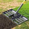 Ihomepark Rastrello livellatore per prato, rastrello regolabile con manico lungo da 1,8 m, nero, resistente, manico in acciaio inox da 2,5 cm di diametro, strumento livellatore per prato, terreno, erba, campo