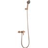 IMEX Set doccia Roma miscelatore doccia in ottone con tubo flessibile metallico 180 cm supporto doccetta ABS maniglia rotonda cartuccia ceramica Ø35 mm finitura PVD oro rosa spazzolato Imex-BDR001