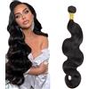 Shoaiye Human Hair Bundles Body Wave Capelli Veri Tessitura Unprocessed Remy Machine Weave Extensions Double Weft Color #1B Natural Black 12 Inch