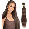 Shoaiye Human Hair Bundles Straight Capelli Veri Tessitura Unprocessed Remy Machine Weave Extensions Double Weft Color #4 Chocolate Brown 14 Inch