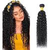 Shoaiye Human Hair Bundles Curly Wave Capelli Veri Tessitura Unprocessed Remy Machine Weave Extensions Double Weft #1B Natural Black 26 Inch