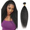 Shoaiye Human Hair Bundles Yaki Capelli Veri Tessitura Unprocessed Remy Machine Weave Extensions Double Weft #1B Natural Black 24 Inch