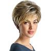YuanYouTong Parrucca corta con taglio pixie da donna, biondo con radici scure, frangia, liscia naturale, a strati soffici, resistente al calore, capelli sintetici di ricambio per feste e uso