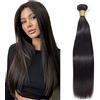 Shoaiye Human Hair Bundles Straight Capelli Veri Tessitura Unprocessed Remy Machine Weave Extensions Double Weft Color #1B Natural Black 18 Inch