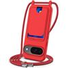 SLWYF Custodia per Google Pixel 9/Google Pixel 9 Pro Cover con cordino regolabile, con porta carte, Silicone Antiurto TPU Regolabile Stylish custodia a tracolla, Rosso