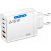 Generico Caricatore USB C 240W Super Rapido a 5 Porte - Hub di Ricarica con 3x Power Delivery + Doppio USB, per Laptop e Dispositivi Smart - Adattatore da Viaggio Universale EU (Bianco)
