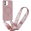 SLWYF Cover Compatibile con iPhone 12 Mini Cover Magnetica, Silicone TPU Morbido Corda Collana Necklace Regolabile Stylish con Catena Ultra Sottile Case, Rosa sabbia