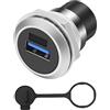 MEIRIYFA Adattatore per pannello USB 3.0, presa USB di tipo A su presa Pass Through Round Connector con tappo per acqua/polvere (5 Gbps, argento)