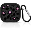 DiyGody Custodia protettiva compatibile con AirPods 4 con portachiavi a moschettone di montagna, TPU nero motivo leopardato custodia protettiva per le donne, resistente agli urti, anti-polvere, nessun