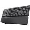 Trust Keyra Tastiera ergonomica senza fili US QWERTY Bluetooth + 2,4 GHz, tastiera wireless con layout diviso per più dispositivi con supporto per palmo, PC computer, laptop, Mac, nero