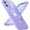 ORETECH Magnetica Trasparente Cover Compatibile con iPhone 12/12 Pro con [2 Pezzi Pellicola Protettiva in Vetro Temperato] Compatibile con MagSafe Antiurto Cellulare Custodia-Viola Chiaro