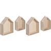 Rayher Set di 4 cornici in legno a forma di casetta, per artigianato, cornici 3D, in legno naturale, 14 x 10 cm e 12,5 x 8,5 cm, 62696000