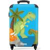 NoBoringSuitcases.com Valigia Trolley per Bambini, Bagaglio a Mano 55x40x20 cm (Dinosauri - Verde-Blu)