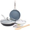 GreenPan Valencia Pro Set 6 Pezzi Padelle con Coperchi Ceramica Antiaderente con Diamanti, Senza PFAS, Utensili Metallo, Induzione, Forno 315 °C, Lavastoviglie, Grigia