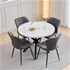 GrandCA HOME Set Tavolo e Sedie da Pranzo, 4 Sedie da Pranzo in Lino Grigio Scuro e un Tavolo Rotondo Moderno da 100 cm, Adatto per Cucina, Soggiorno, Caffetteria - Motivo in Marmo Bianco 1