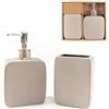 ROCKING GIFTS Set da Bagno 2 Pezzi portasapone e Bicchiere Naturale in Ceramica 17 cm