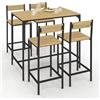 IDMarket - DETROIT Tavolo da bar alto 100 cm e set di 4 sedie da bar di design industriale