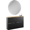 Planetmöbel 2 scarpiera stretta con specchio rotondo con illuminazione 100 cm (2 livelli di luce), scarpiera con 2 alette con 4 ripiani, set di guardaroba, 60 x 23 x 100,5 cm, nero