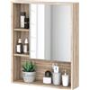 kleankin Armadietto Bagno a Specchio con Ripiani Regolabile, Specchio Bagno Contenitore con Porta Salvaspazio, Montaggio a Parete, 60x15x76 cm, Rovere