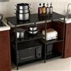 HUOLE Scaffale da cucina, mobile da cucina, bar con cesto in filo, scaffale a microonde con 8 ganci a S, per cucina, soggiorno, 39 x 90 x 83 cm (D) (nero)