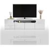 WHOUS Mobile Porta TV REAL per Soggiorno con 4 Ante, Mobile Tv per Salotto in Legno, 240x40x60 cm, Bianco Lucido