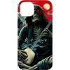 Tsunami Bones Records Custodia per iPhone 14 Plus Scheletro Chitarrista Onda Giapponese Red Moon Dark Rock Art
