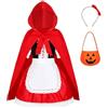 Generico Vestito Costume da Cappuccetto Rosso con Mantello con Cappuccio e Grembiule per Bambina Taglia 2-13 anni