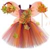 Generisch Set di costume da fata autunnale da ragazza, con foglia d'acero, in tulle con ali, cerchietto e bacchetta magica, per Halloween, carnevale, spettacoli e feste