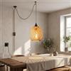 Colexy Lampadario a Sospensione in Bambù e Rattan con Cavo 4,5m e Spina, E27 Lampada Vimini Intrecciato a Mano, Luce Vintage Naturale per Camera da Letto, Cucina, Soggiorno (Senza Lampadina)