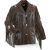 JAYEFO Giacca da uomo in pelle scamosciata occidentale da cowboy con perline e frange, stile motociclista, alla moda classica da uomo., Marrone scuro, Large