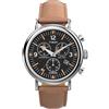 Timex Orologio cronografo da uomo Waterbury, 41 mm, cinturino a sgancio rapido in due pezzi in pelle marrone, quadrante nero, cassa argentata TW2W84500