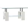 Tavolino Da Caffè Moderno A 2 Livelli In Vetro E Legno, 90x50x42cm, Bianco