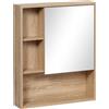 Armadietto Bagno A Specchio Con Ripiani Regolabile, Specchio Bagno Contenitore Con Porta Salvaspazio, Montaggio A Parete, 60x15x76 Cm, Rovere