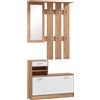 Mobile Appendiabiti 3 In 1 Con Scarpiera E Specchio, Ganci E Cassetti, In Legno, 90x24x177 Cm, Bianco E Noce