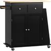 Carrello Da Cucina Con Armadietto, 2 Cassetti E Portaspezie, Isola Da Cucina In Legno, 89x45x89.5cm, Nero