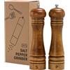 Mikinya Macinapepe manuale, macinapepe in legno con macinino regolabile in ceramica - Macinapepe in legno massiccio da 20,3 cm per macinapepe da grosso a fine, ricaricabile, idea regalo (22 cm)