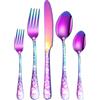 XIAOYU Set di posate con teschio gotico da 5 pezzi, set di posate bizzarre di Halloween, design unico con motivo floreale scheletro, set di posate per Halloween Pasqua Natale, arcobaleno