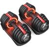 SONGMICS Set da 2 Manubri Regolabili 12 in 1, Kit Pesi da 3 a 24 kg, Compatto, Impugnatura Antiscivolo, Basi di Appoggio, Fitness e Allenamento di Forza a Casa, Nero e Rosso SYL548R101