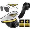 Generic Costume da pilota - accessori per gioco di ruolo, set per bambini | Airline Capitan Uniforme, cappello per gioco di ruolo, set uniforme per badge Emaulette, accessori di alta qualità per feste a tema