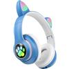Avizar, cuffie Bluetooth per bambini con orecchie da gatto luminose RGB, bianco/blu