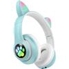 Avizar, cuffie Bluetooth per bambini con orecchie da gatto luminose RGB, verde menta