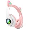 Avizar, cuffie Bluetooth per bambini con orecchie da gatto luminose RGB, rosa