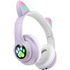 Avizar, cuffie Bluetooth per bambini con orecchie da gatto luminose RGB, viola