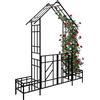 Relaxdays Arco per Rose con cancello, 2 fioriere, per Ingresso/Giardino, A x L x P: 247 x 204 x 43 cm, Metallo, Nero