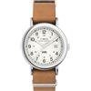 Timex Weekender TW2W86500 - Orologio unisex da 37 mm, cinturino in pelle marrone con quadrante bianco e cassa argentata