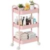 Siocok Carrello portaoggetti in metallo a 3 livelli su ruote, carrello portaoggetti, carrello multiuso con rotelle, facile da montare, per casa, cucina, bagno, lavanderia e ufficio (rosa)