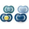 MAM Ciucci originali, 18-36 mesi, confezione da 4, materiali sostenibili, accessori per bambini, blu (vari motivi)