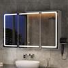 Xbro Armadietto Bagno con Specchio e Luce LED Regolabile, Mobile Bagno con Presa e Ripiano Laterale, Specchio Bagno Contenitore Sospeso per Spazi Compatti 100x16x60 cm