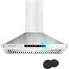 AMZCHEF Cappa da cucina con montaggio a parete, 30 pollici: 1050 CFM, in acciaio inox, con ventola di scarico a 3 velocità, controllo touch/remoto/gesto, ventola di scarico da cucina con filtri